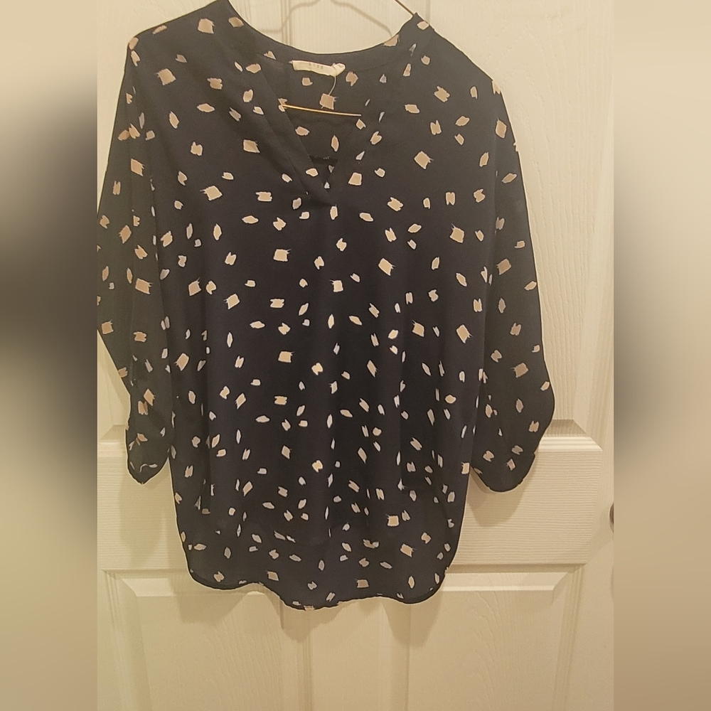 Lush navy and taupe blouse